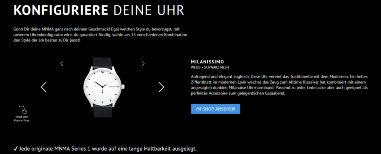 Uhrenkonfigurator auf der Website von MNMA