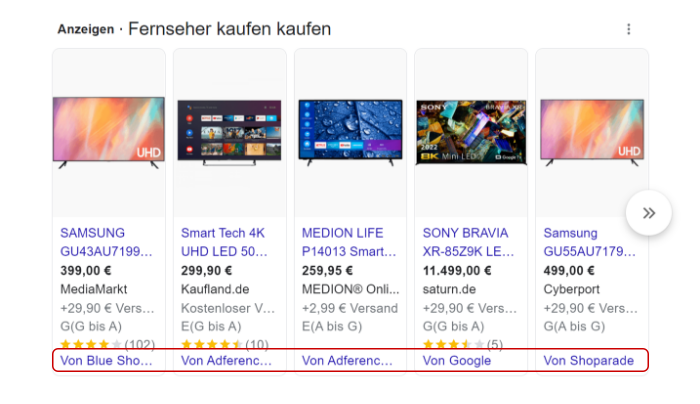 Screenshot Google Shopping