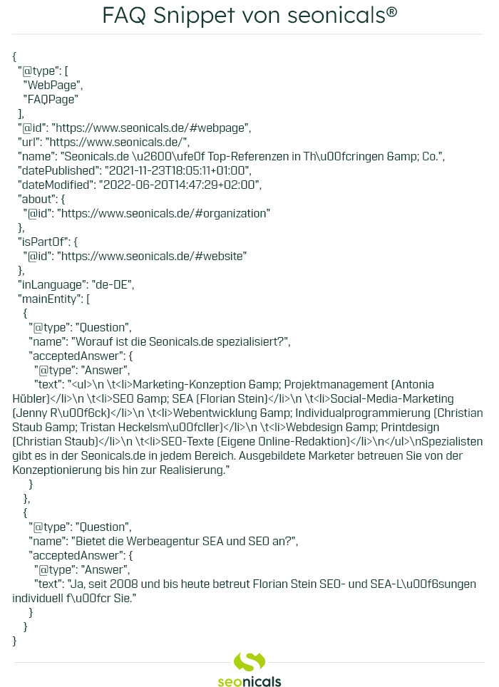 FAQ Snippet von seonicals