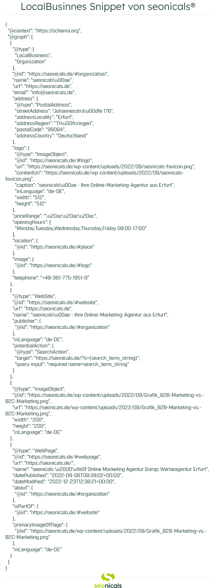 LocalBusinnes Snippet von seonicals inkl. eingebettetem Firmenlogo