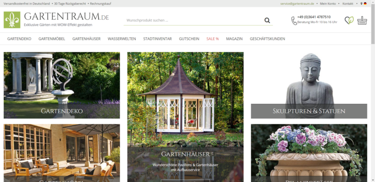 Intuitive Navigation durch die Kategorien im Online-Shop von Gartentraum.de