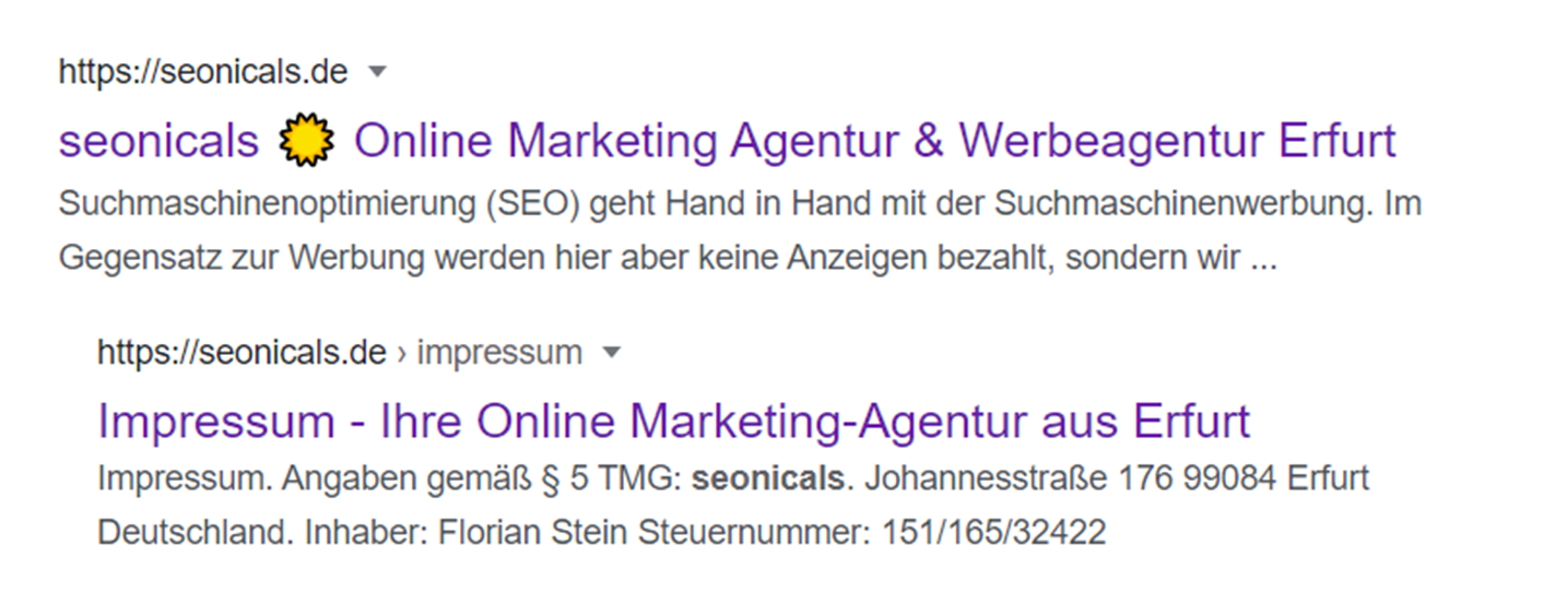 Screenshot Rich Snippet von seonicals®