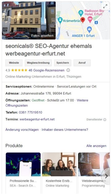 Screenshot Google My Business Profil von seonicals®