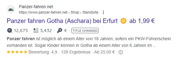 Screenshot Google Snippet mit Sternebewertung